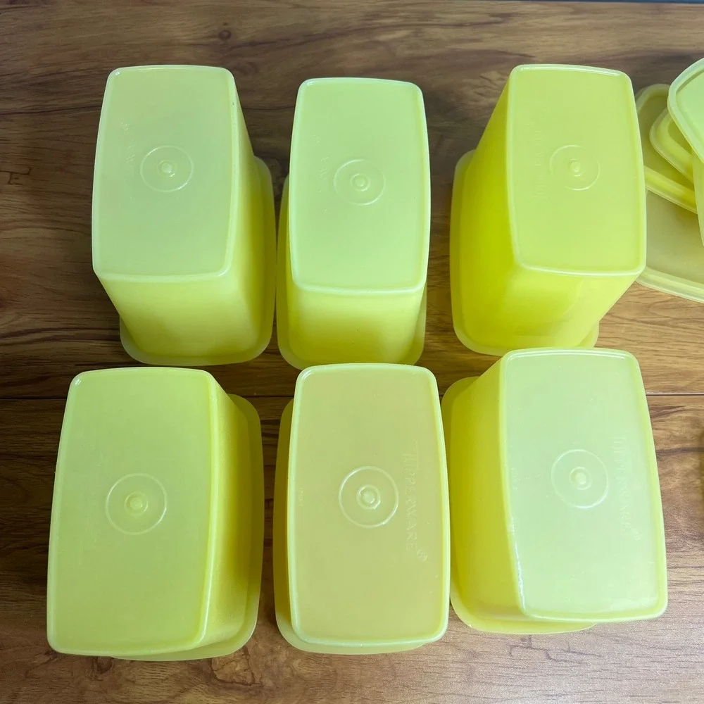 Vintage Tupperware Food Storage Lot of 7 Yellow White Rectangular Canisters